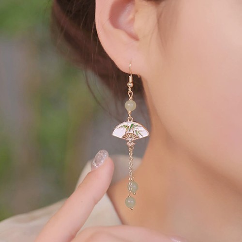 14K Gold Filled Copper Jade Fan Bamboo Earrings 14K Gold Filled Copper Jade Fan Bamboo Earrings