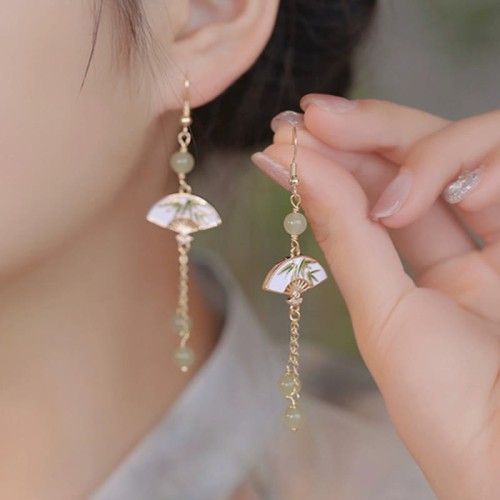14K Gold Filled Copper Jade Fan Bamboo Earrings 14K Gold Filled Copper Jade Fan Bamboo Earrings