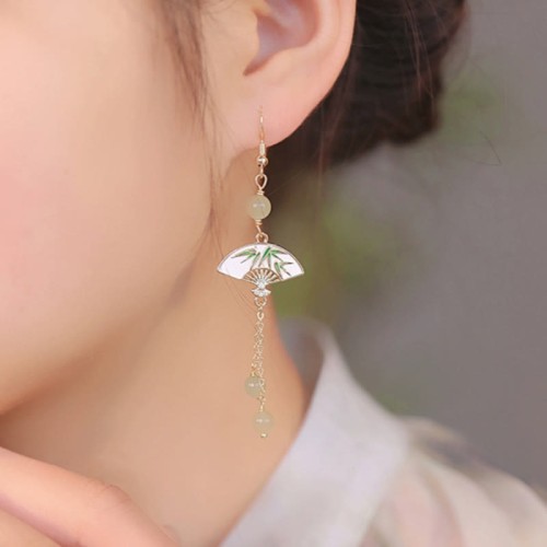 14K Gold Filled Copper Jade Fan Bamboo Earrings 14K Gold Filled Copper Jade Fan Bamboo Earrings