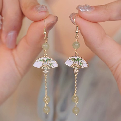 14K Gold Filled Copper Jade Fan Bamboo Earrings 14K Gold Filled Copper Jade Fan Bamboo Earrings