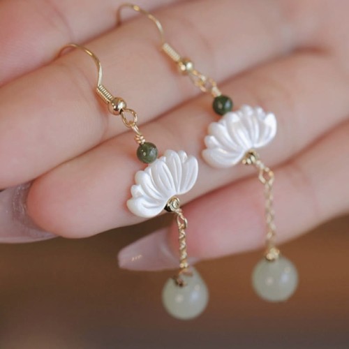 Hetian Jade Lotus Prosperity Earrings Hetian Jade Lotus Prosperity Earrings