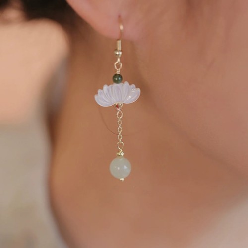 Hetian Jade Lotus Prosperity Earrings Hetian Jade Lotus Prosperity Earrings
