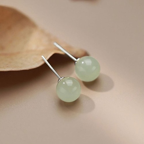 Round Jade Beaded Luck Stud Earrings Round Jade Beaded Luck Stud Earrings