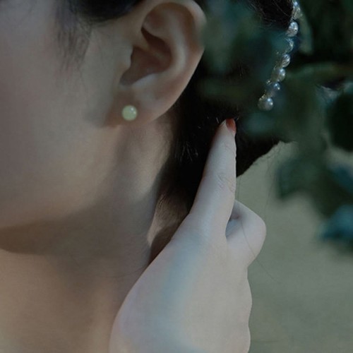 Round Jade Beaded Luck Stud Earrings Round Jade Beaded Luck Stud Earrings