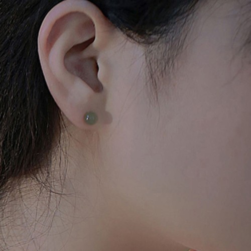 Round Jade Beaded Luck Stud Earrings Round Jade Beaded Luck Stud Earrings