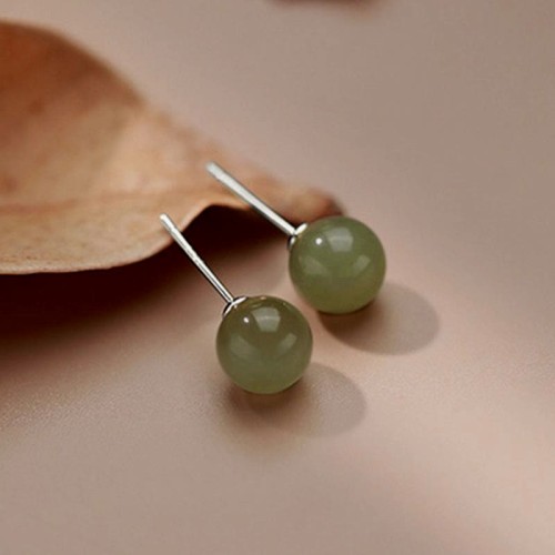 Round Jade Beaded Luck Stud Earrings Round Jade Beaded Luck Stud Earrings