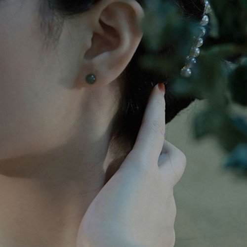 Round Jade Beaded Luck Stud Earrings Round Jade Beaded Luck Stud Earrings