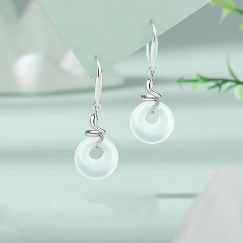 925 Sterling Silver Chalcedony Peace Buckle Year of the Snake Earrings 925 Sterling Silver Chalcedony Peace Buckle Year of the Snake Earrings