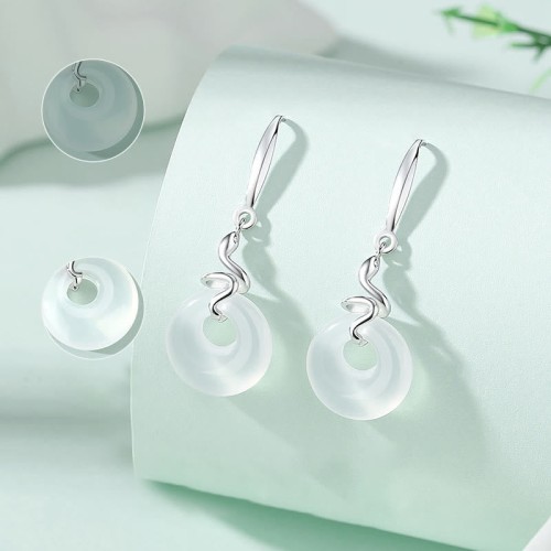 925 Sterling Silver Chalcedony Peace Buckle Year of the Snake Earrings 925 Sterling Silver Chalcedony Peace Buckle Year of the Snake Earrings
