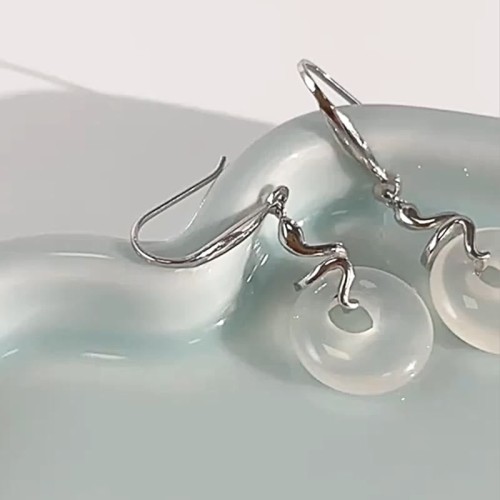 925 Sterling Silver Chalcedony Peace Buckle Year of the Snake Earrings 925 Sterling Silver Chalcedony Peace Buckle Year of the Snake Earrings