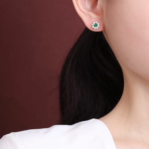 925 Sterling Silver Round Jade Flower Prosperity Earrings 925 Sterling Silver Round Jade Flower Prosperity Earrings