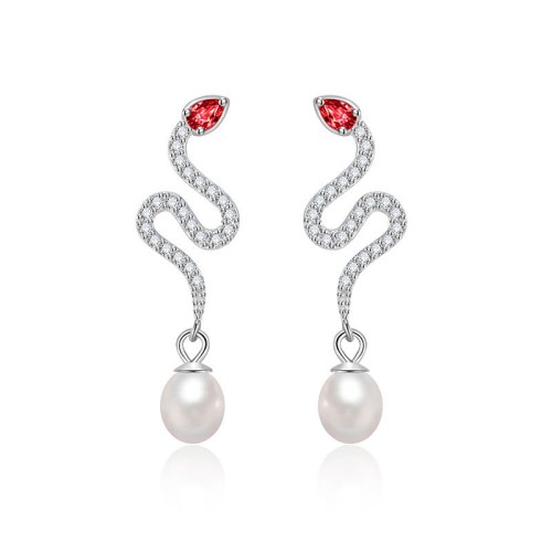 925 Sterling Silver Pearl Snake Year Blessing Earrings