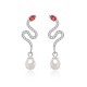 925 Sterling Silver Pearl Snake Year Blessing Earrings
