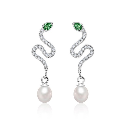 925 Sterling Silver Pearl Snake Year Blessing Earrings