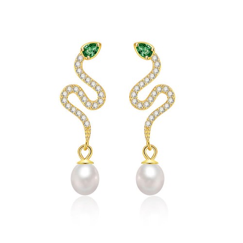 925 Sterling Silver Pearl Snake Year Blessing Earrings