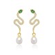 925 Sterling Silver Pearl Snake Year Blessing Earrings