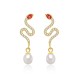 925 Sterling Silver Pearl Snake Year Blessing Earrings