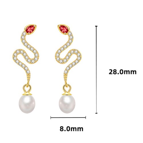 925 Sterling Silver Pearl Snake Year Blessing Earrings