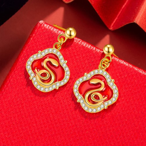 925 Sterling Silver Snake Year Blessing Earrings