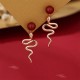 925 Sterling Silver Red Agate Chalcedony Snake Year Blessing Earrings