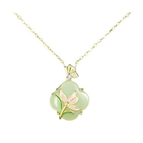 925 Sterling Silver Magnolia Butterfly Hetian Jade Blessing Jewelry Set