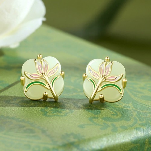 Hetian Jade Magnolia Chalcedony Butterfly Gourd Luck Earrings Hetian Jade Magnolia Chalcedony Butterfly Gourd Luck Earrings