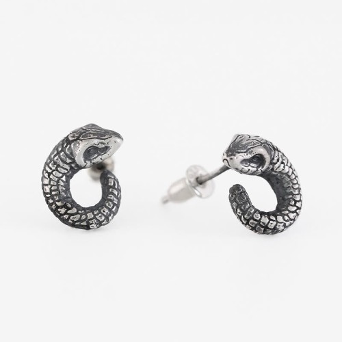 999 Sterling Silver Snake Texture Snake Year Protection Earrings