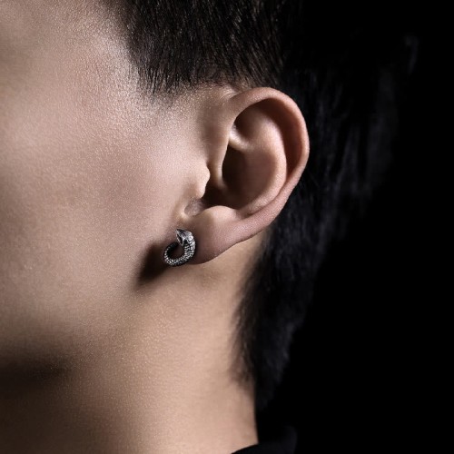 999 Sterling Silver Snake Texture Snake Year Protection Earrings