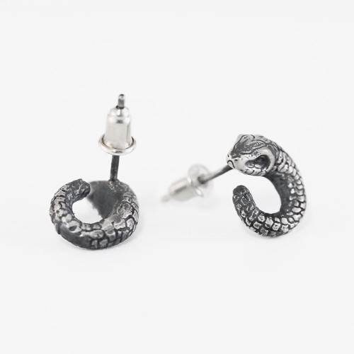 999 Sterling Silver Snake Texture Snake Year Protection Earrings