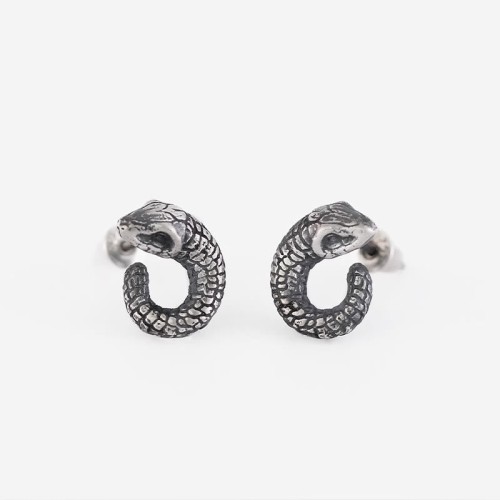 999 Sterling Silver Snake Texture Snake Year Protection Earrings