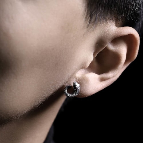 999 Sterling Silver Snake Texture Snake Year Protection Earrings