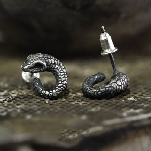 999 Sterling Silver Snake Texture Snake Year Protection Earrings