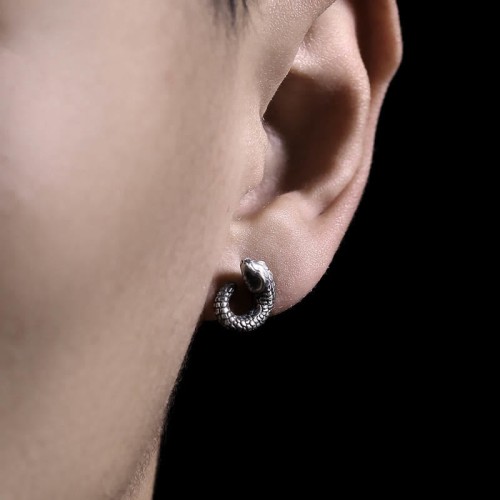 999 Sterling Silver Snake Texture Snake Year Protection Earrings