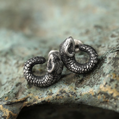 999 Sterling Silver Snake Texture Snake Year Protection Earrings
