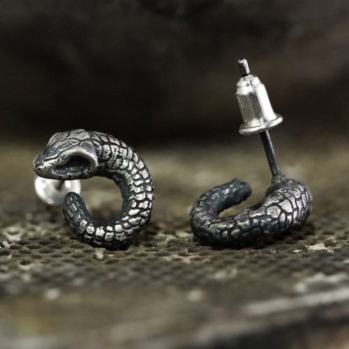 999 Sterling Silver Snake Texture Snake Year Protection Earrings