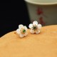925 Sterling Silver Tridacna Stone Jade Flower Earrings 925 Sterling Silver Tridacna Stone Jade Flower Earrings