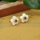 925 Sterling Silver Tridacna Stone Jade Flower Earrings 925 Sterling Silver Tridacna Stone Jade Flower Earrings