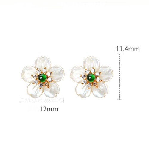 925 Sterling Silver Tridacna Stone Jade Flower Earrings 925 Sterling Silver Tridacna Stone Jade Flower Earrings