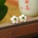 925 Sterling Silver Tridacna Stone Jade Flower Earrings 925 Sterling Silver Tridacna Stone Jade Flower Earrings
