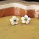 925 Sterling Silver Tridacna Stone Jade Flower Earrings 925 Sterling Silver Tridacna Stone Jade Flower Earrings