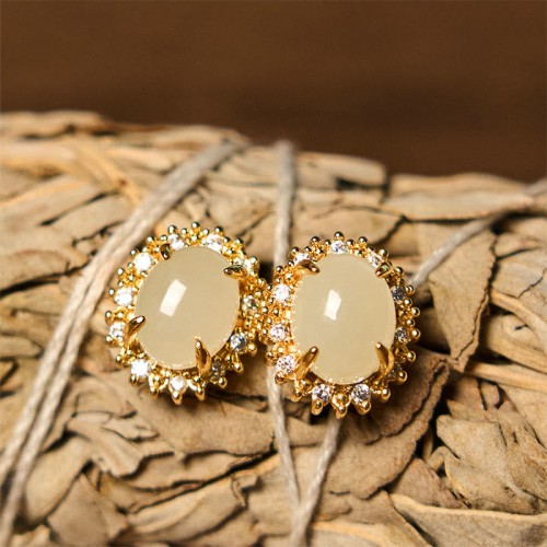Hetian Jade Egg Copper Prosperity Earrings