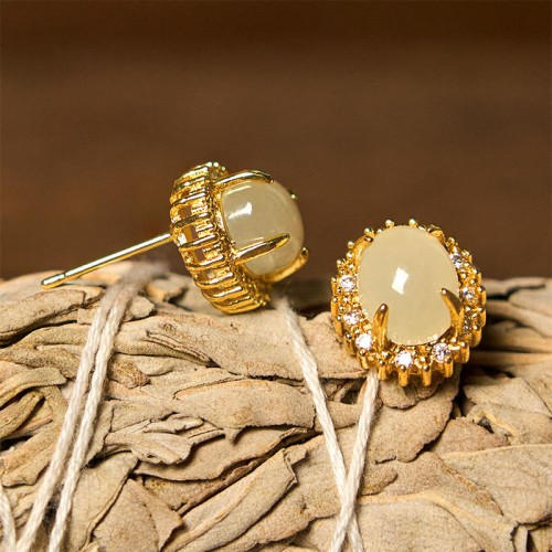 Hetian Jade Egg Copper Prosperity Earrings
