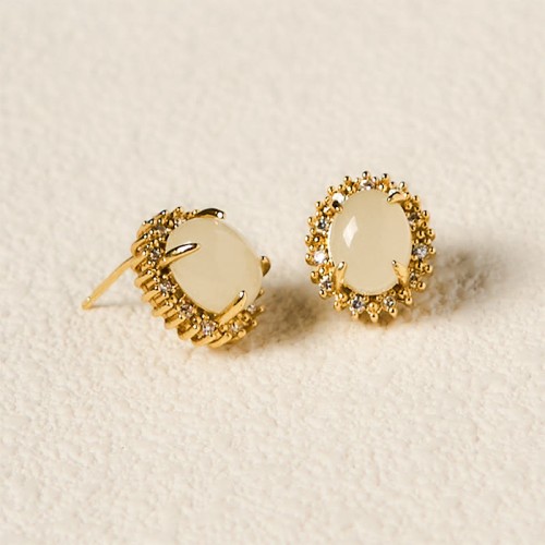 Hetian Jade Egg Copper Prosperity Earrings
