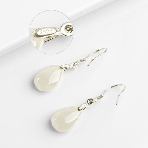 925 Sterling Silver Jade Water Drop Luck Prosperity Earrings 925 Sterling Silver Jade Water Drop Luck Prosperity Earrings