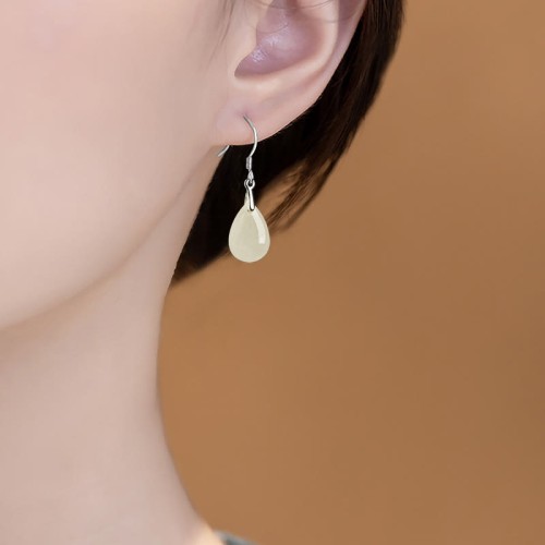 925 Sterling Silver Jade Water Drop Luck Prosperity Earrings 925 Sterling Silver Jade Water Drop Luck Prosperity Earrings