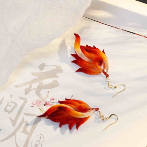 14K Gold-Plated Copper Velvet Flower Mulberry Silk Feather Earrings