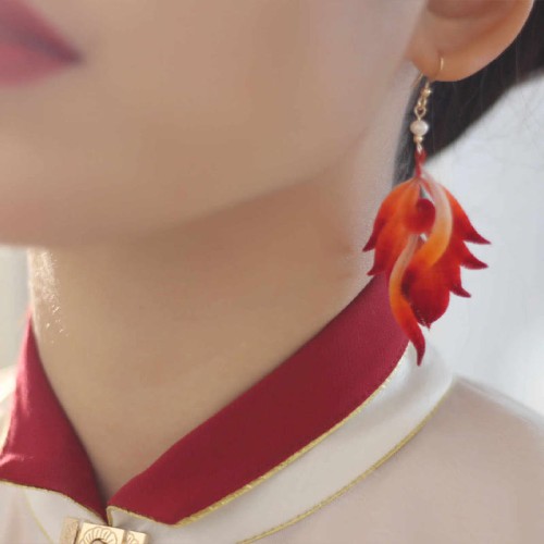 14K Gold-Plated Copper Velvet Flower Mulberry Silk Feather Earrings