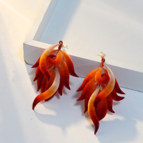 14K Gold-Plated Copper Velvet Flower Mulberry Silk Feather Earrings