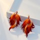 14K Gold-Plated Copper Velvet Flower Mulberry Silk Feather Earrings