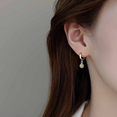 Round Jade Bead Prosperity Earrings Round Jade Bead Prosperity Earrings